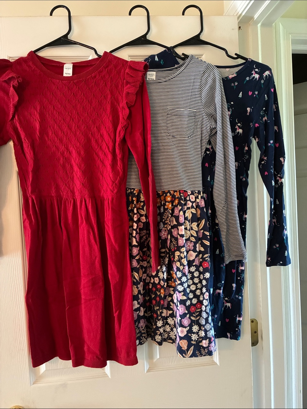 Carter's Girls' Red Knit Dress + Floral & Striped Navy Dresses Set Size 14/14a